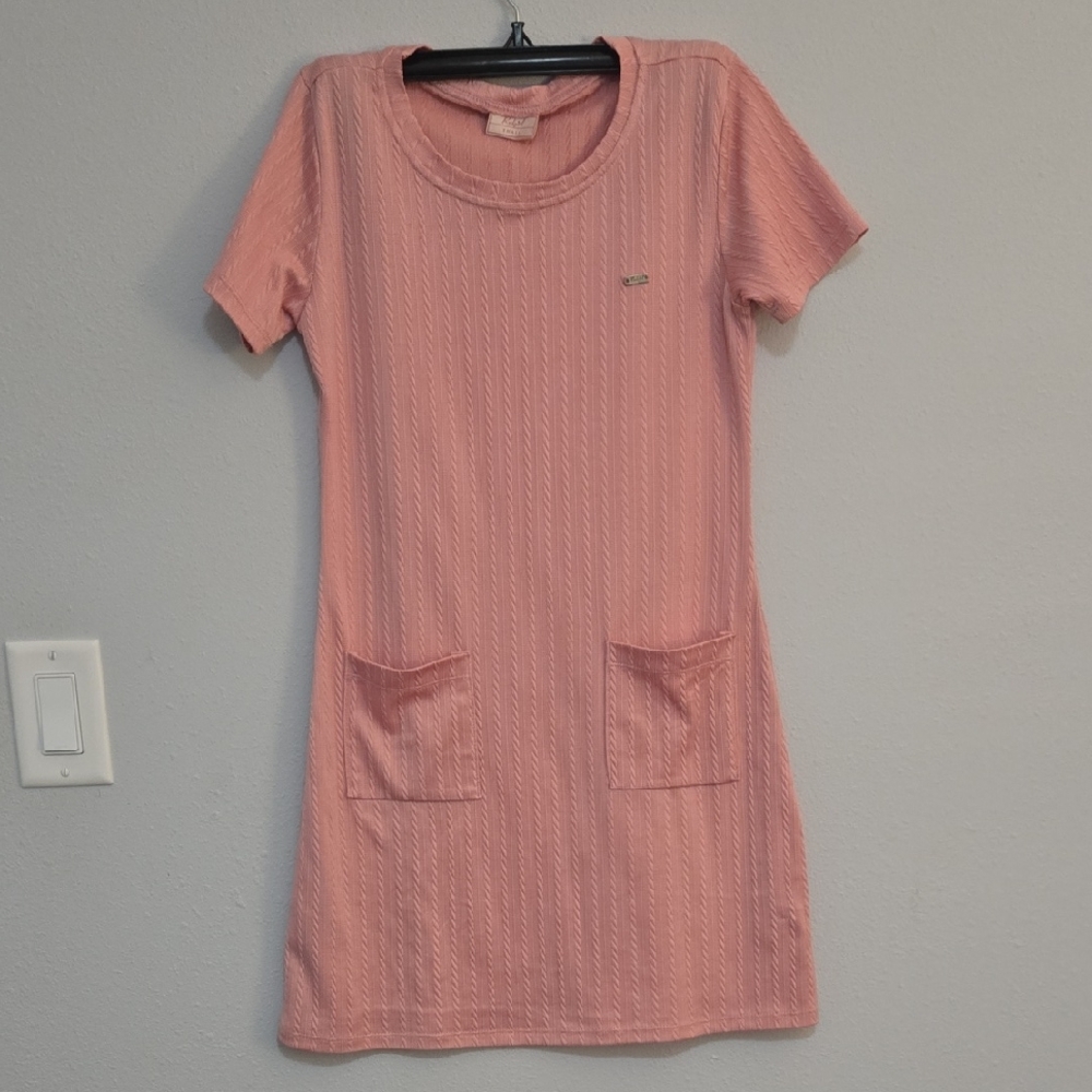Pink Short Sleeve Dress with Pockets